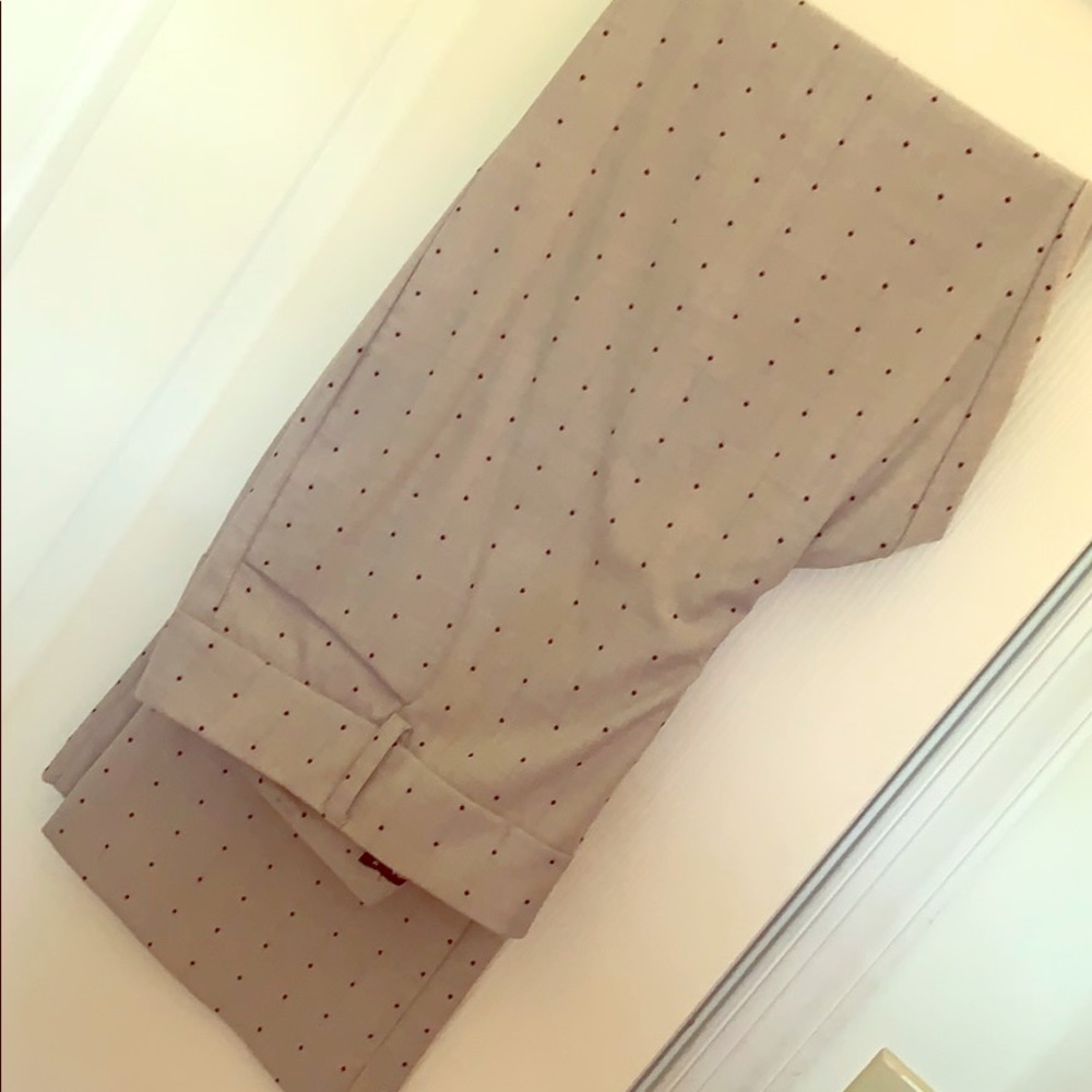 Grey dress pants with navy dots